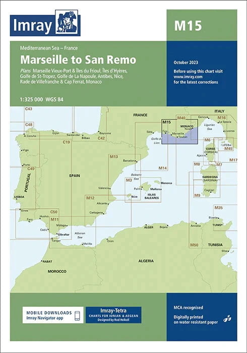 Carte marine M15 - Marseille to San Remo 1/325 | Imray carte marine Imray 