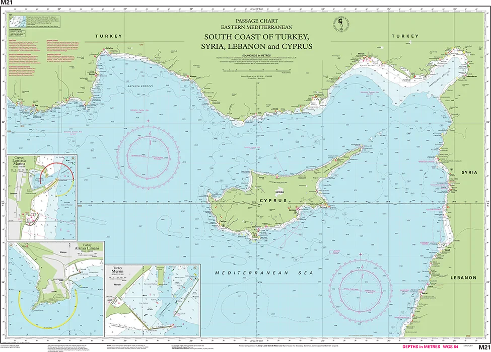 Carte marine M21 - South Coast of Turkey, Syria, Lebanon and Cyprus 1/785 | Imray carte marine Imray 