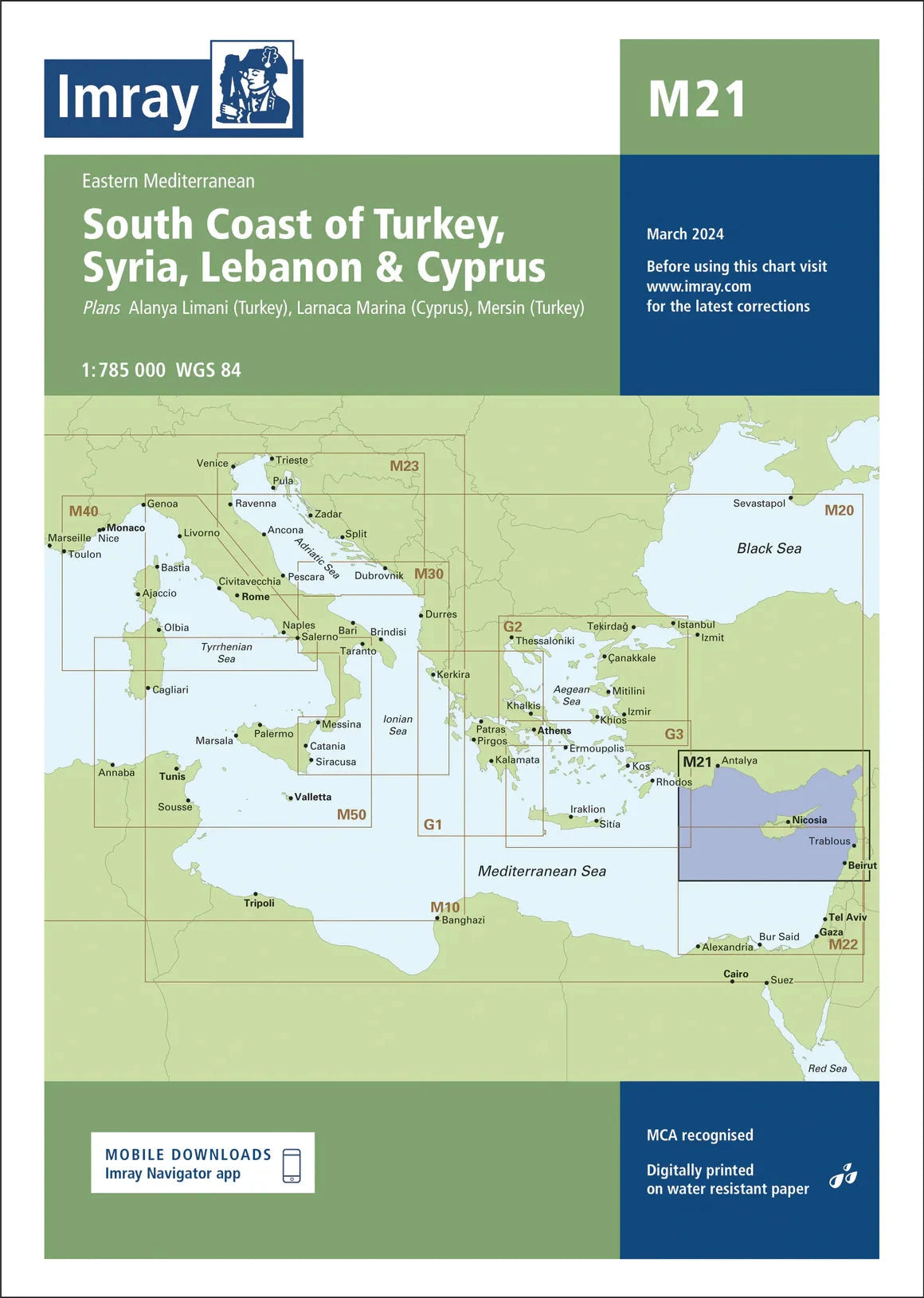 Carte marine M21 - South Coast of Turkey, Syria, Lebanon and Cyprus 1/785 | Imray carte marine Imray 