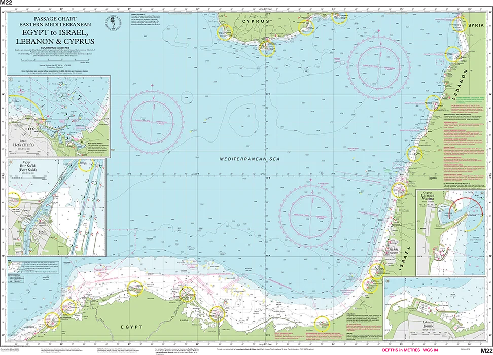 Carte marine M22 - Egypt to Israel, Lebanon and Cyprus 1/785 | Imray carte marine Imray 