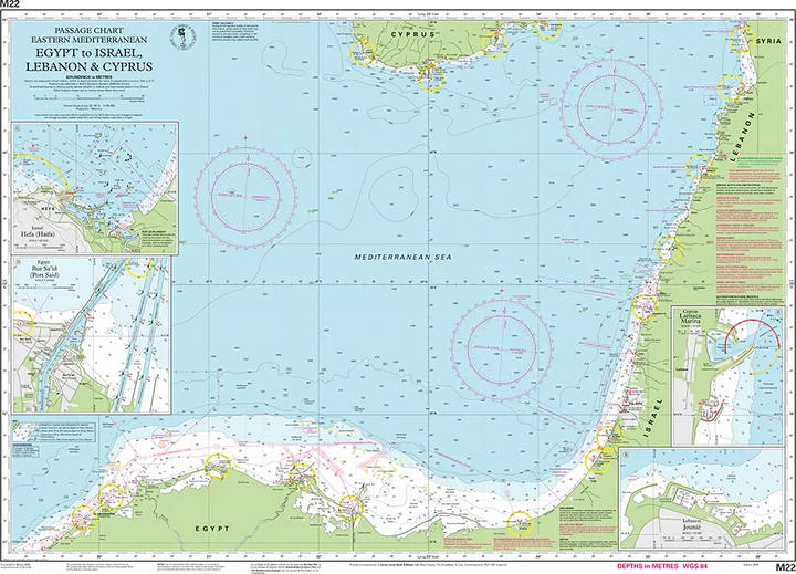 Carte marine M22 - Egypt to Israel, Lebanon and Cyprus 1/785 | Imray carte marine Imray 