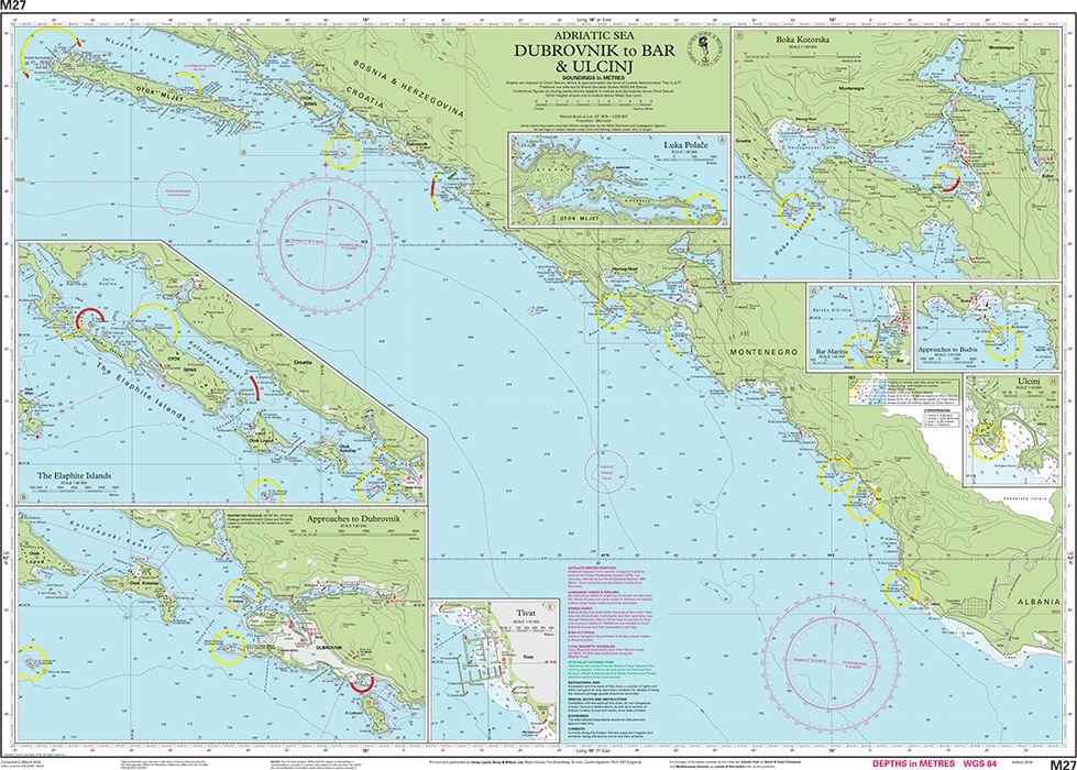Carte marine M27 - De Dubrovnik à Bar et Ulcinj | Imray - 1:220 000 carte marine Imray