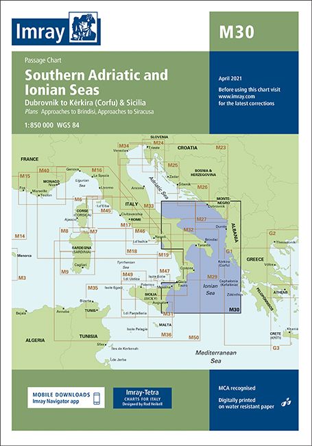 Carte marine M30 - Adriatique sud et mer Ionienne | Imray - 1:850 000 carte marine Imray
