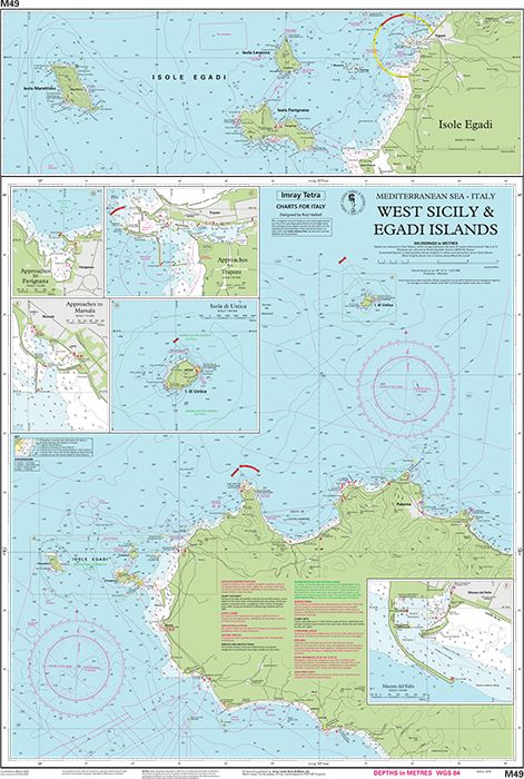 Carte marine M49 - Sicile occidentale et îles Égades | Imray - 1:275 000 carte marine Imray