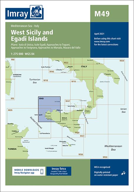 Carte marine M49 - Sicile occidentale et îles Égades | Imray - 1:275 000 carte marine Imray