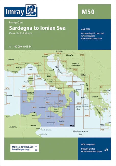 Carte marine M50 - Sardegna to Ionean Sea 1/1.1M | Imray carte marine Imray 