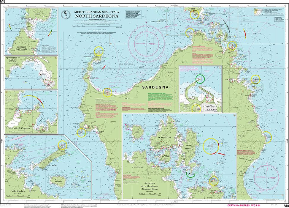 Carte marine M8 - Nord de la Sardaigne | Imray - 1:255 000 carte marine Imray