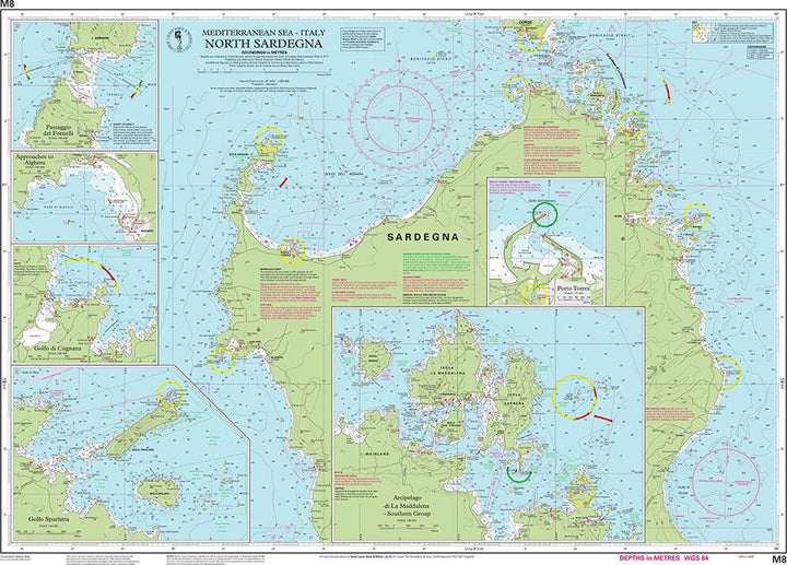 Carte marine M8 - Nord de la Sardaigne | Imray - 1:255 000 carte marine Imray