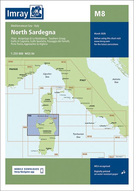 Carte marine M8 - Nord de la Sardaigne | Imray - 1:255 000 carte marine Imray