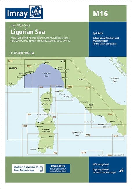 Carte marine Mer Ligure Imray M16 - Italie & Corse (1:325 000) carte marine Imray 