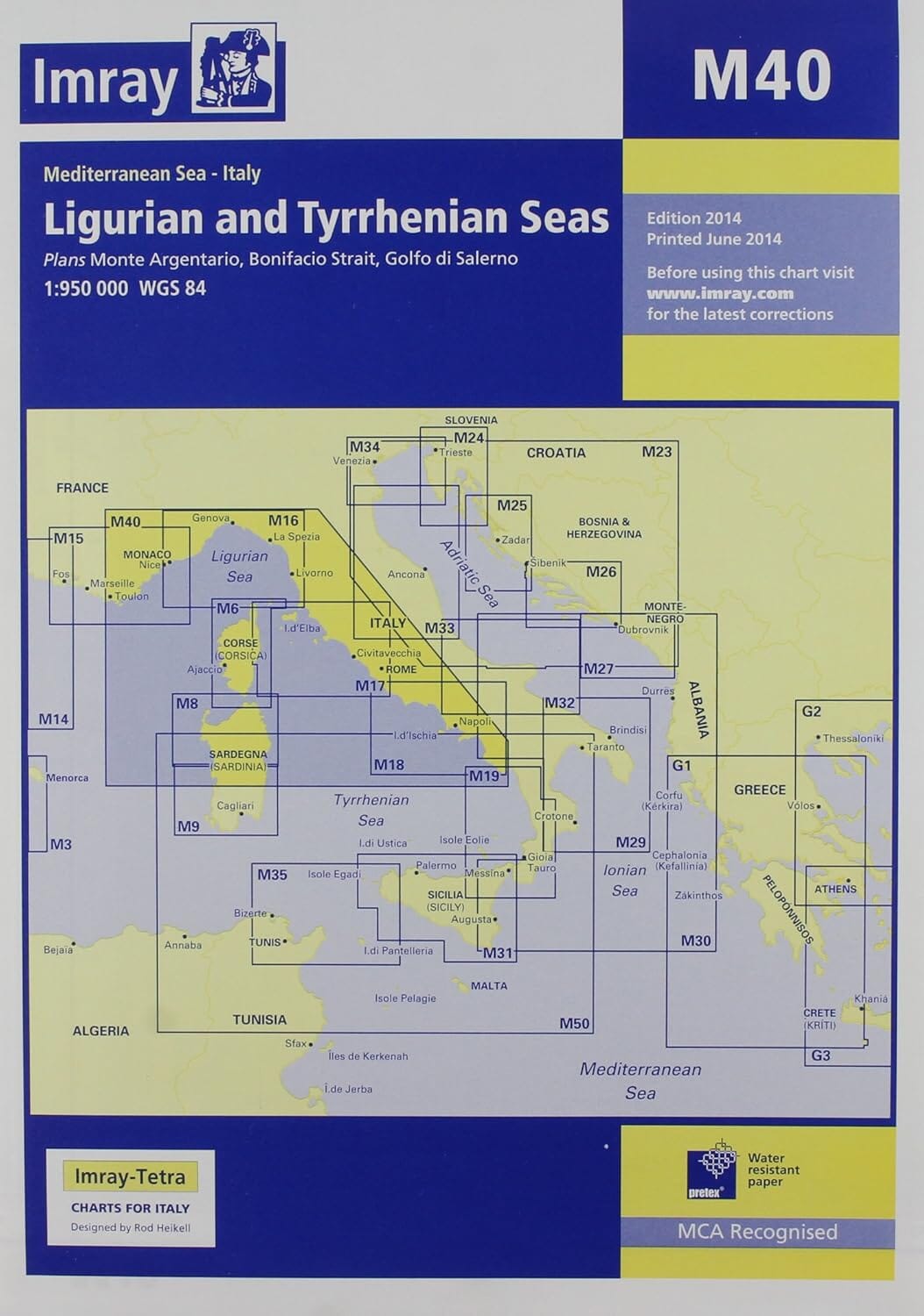 Mer Chart Imray M40 Ligurian Sea & Tyrrhenian Sea nautical chart (1:950,000 ...