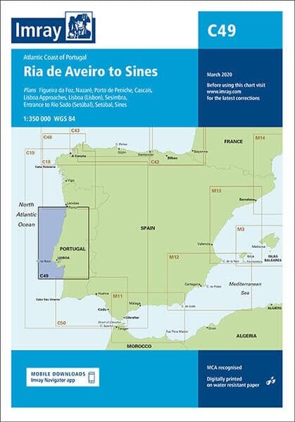 Carte marine Portugal Imray C49 - Ria de Aveiro à Sines (1:350 000) carte marine Imray 