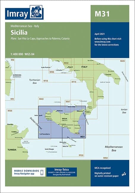 Carte marine Sicile Imray M31 (1:400 000) carte marine Imray 