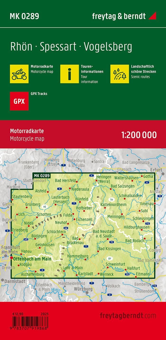 Carte moto - Rhön, Spessart & Vogelsberg | Freytag & Berndt - 1:200 000 carte routière Freytag & Berndt 