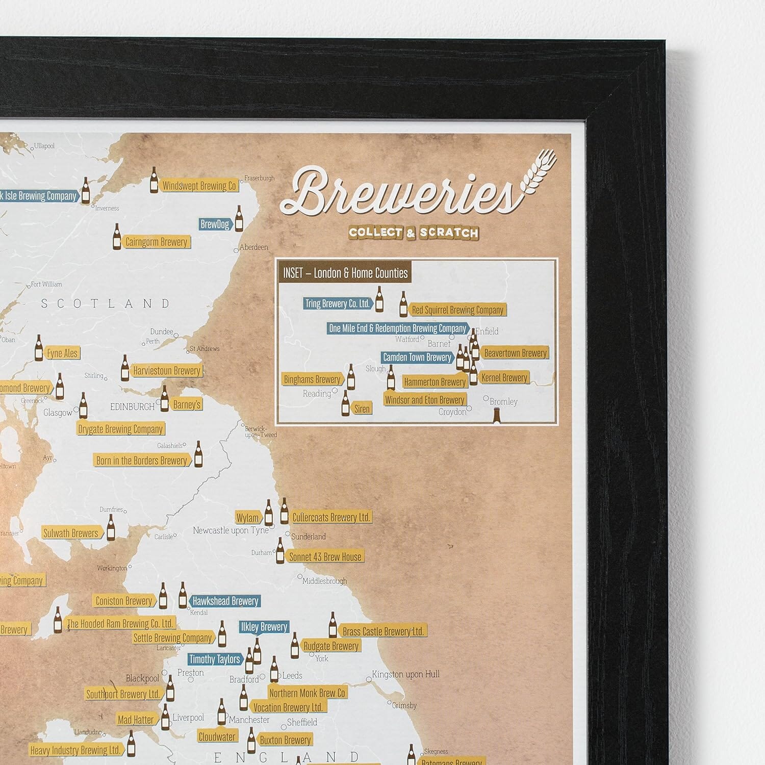 Carte murale à gratter (en anglais) - Les brasseries de Grande Bretagne - 30 x 42 cm | Maps International carte murale roulée (en tube) Maps International