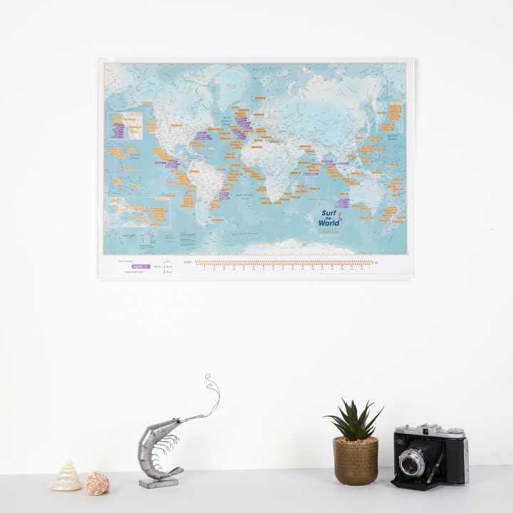 Carte murale à gratter (en anglais) - Surf the World (60 x 42 cm) | Maps International carte murale roulée (en tube) Maps International
