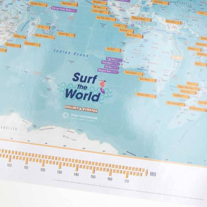 Carte murale à gratter (en anglais) - Surf the World (60 x 42 cm) | Maps International carte murale roulée (en tube) Maps International