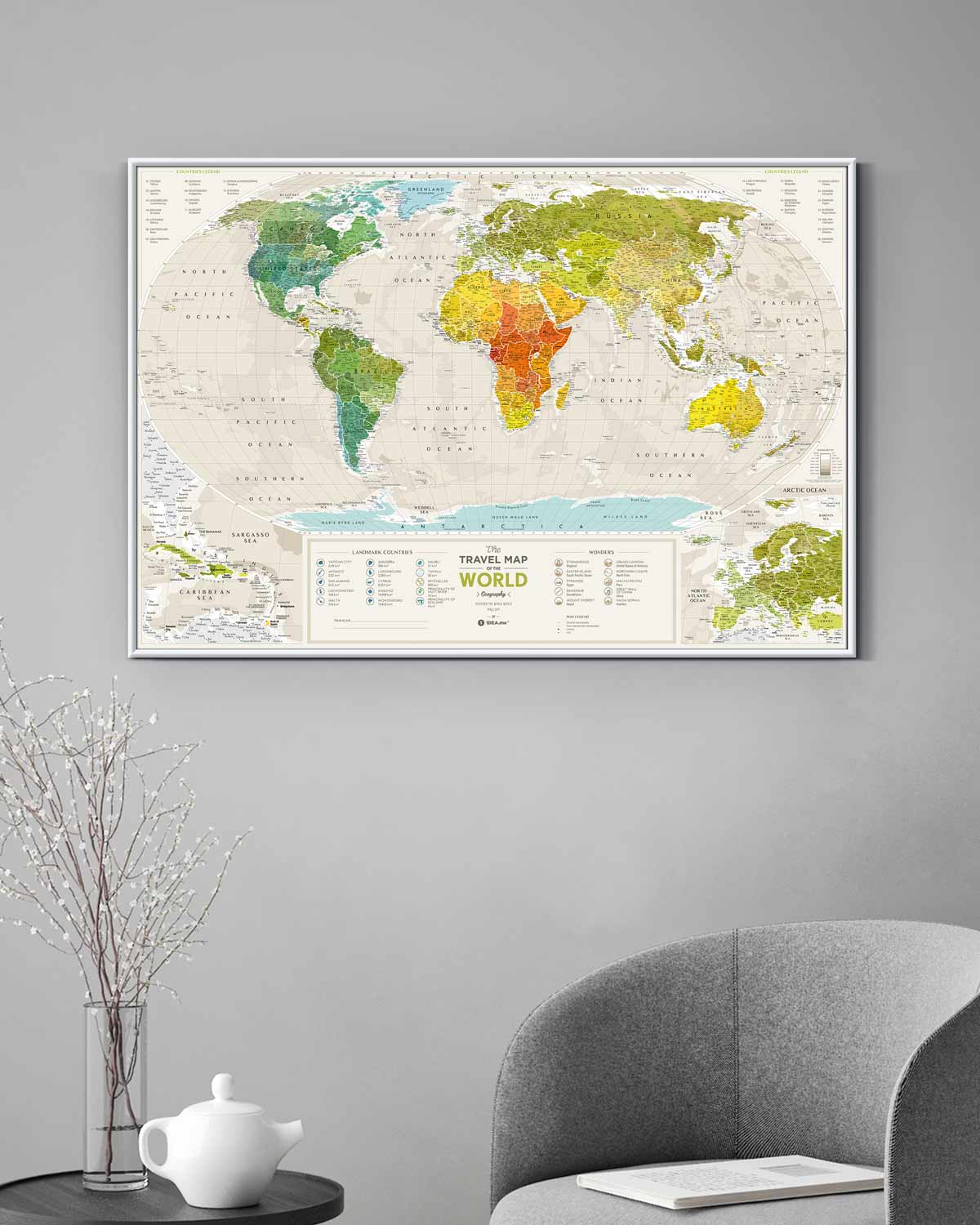 Carte murale à gratter (en anglais) - Travel map of the World, édition Geography - 88x 60 cm | 1DEA.me carte murale roulée (en tube) 1DEA.ME