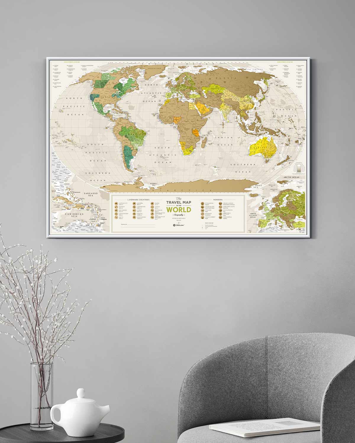 Carte murale à gratter (en anglais) - Travel map of the World, édition Geography - 88x 60 cm | 1DEA.me carte murale roulée (en tube) 1DEA.ME