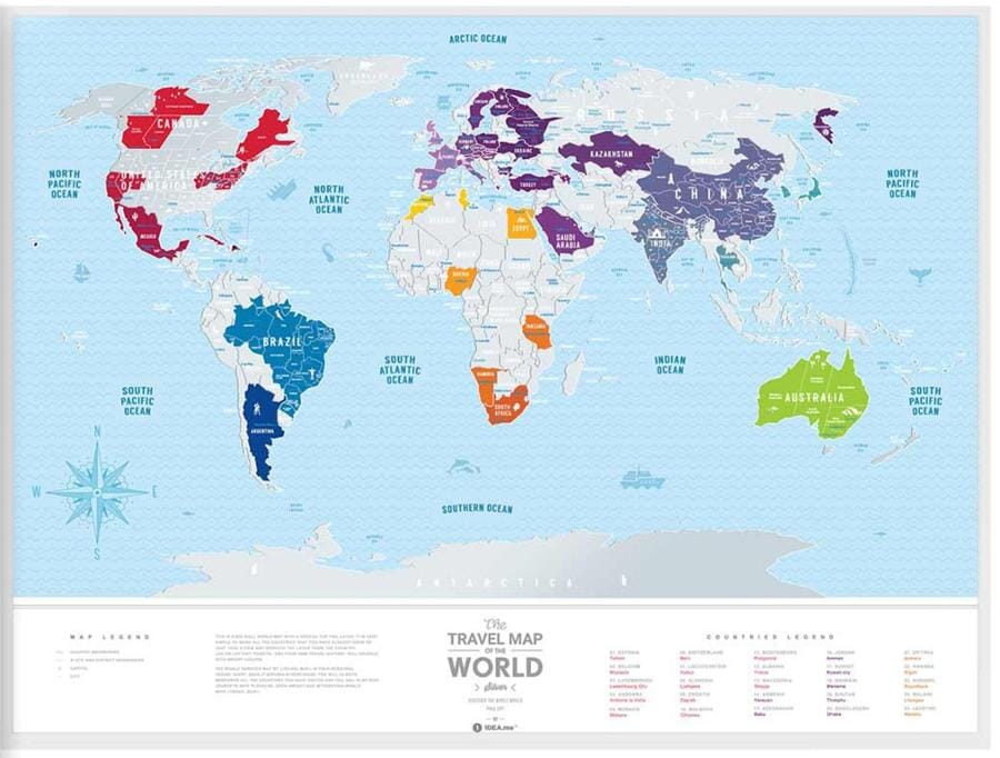 Carte murale à gratter (en anglais) - Travel map of the World, édition Silver - 80 x 60 cm | 1DEA.me carte murale roulée (en tube) 1DEA.ME