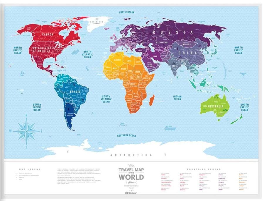 Carte murale à gratter (en anglais) - Travel map of the World, édition Silver - 80 x 60 cm | 1DEA.me carte murale roulée (en tube) 1DEA.ME