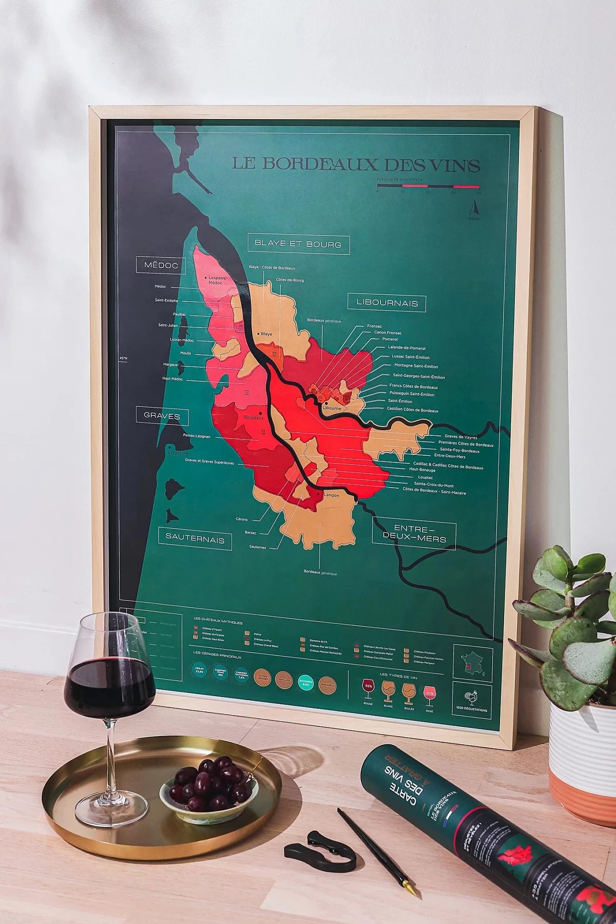 Carte murale à gratter - Les vins de Bordeaux (50 x 70 cm ) | 1020 Dégustations carte murale roulée (en tube) 1020 Dégustations