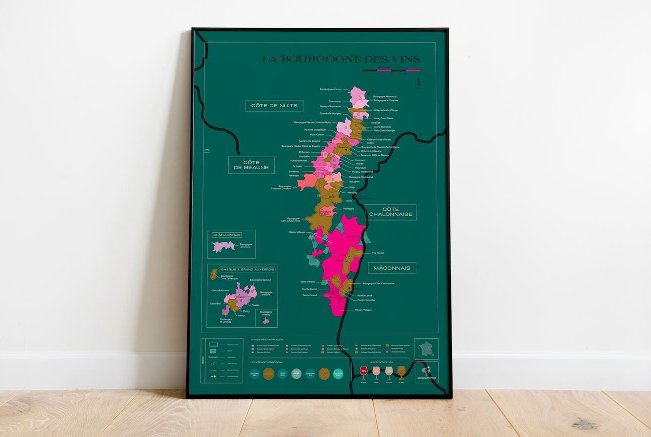 Carte murale à gratter - Les vins de Bourgogne (50 x 70 cm ) | 1020 Dégustations carte murale roulée (en tube) 1020 Dégustations