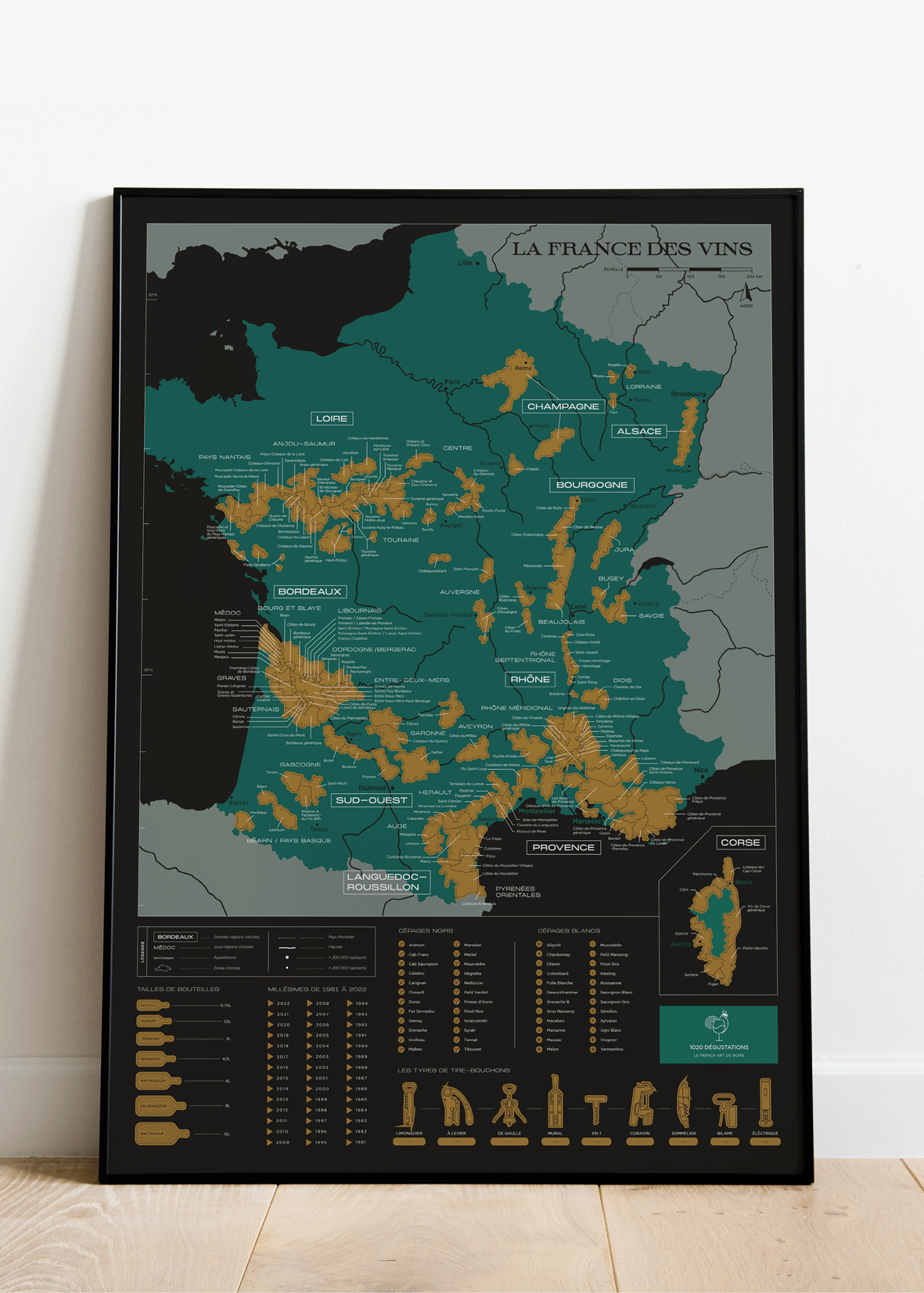 Carte murale à gratter - Les vins de France (50 x 70 cm ) | 1020 Dégustations carte murale roulée (en tube) 1020 Dégustations