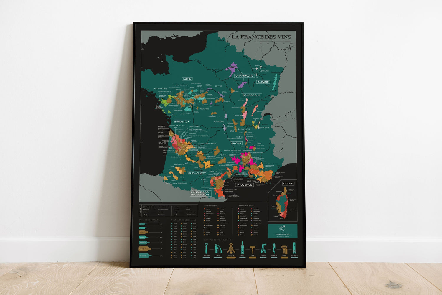Carte murale à gratter - Les vins de France (50 x 70 cm ) | 1020 Dégustations carte murale roulée (en tube) 1020 Dégustations