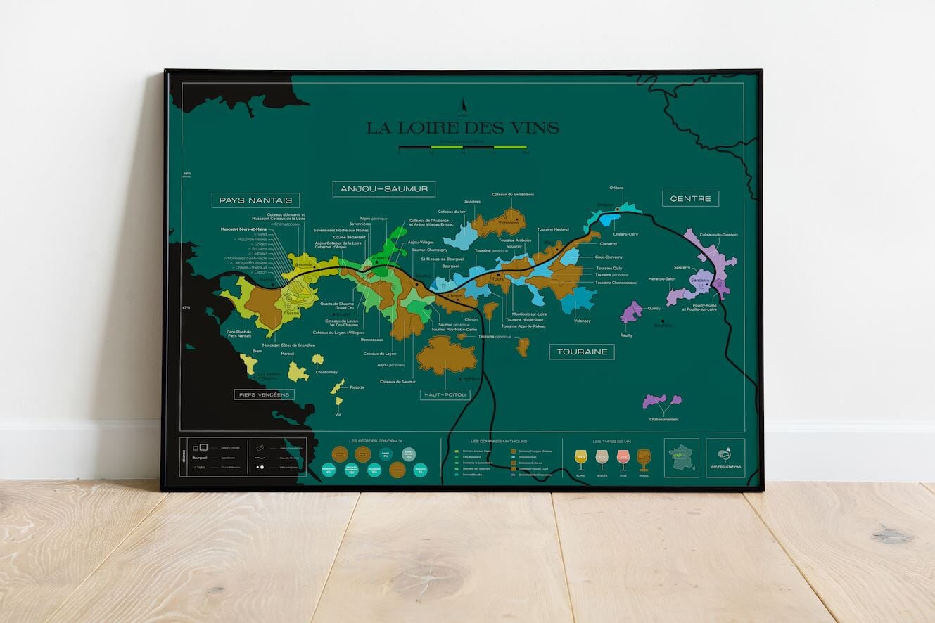 Carte murale à gratter - Les vins de la Loire (70 x 50 cm ) | 1020 Dégustations carte murale roulée (en tube) 1020 Dégustations
