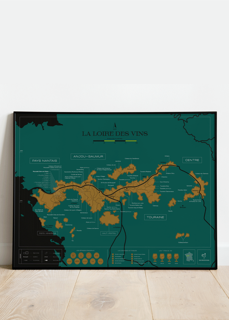 Carte murale à gratter - Les vins de la Loire (70 x 50 cm ) | 1020 Dégustations carte murale petit tube 1020 Dégustations 
