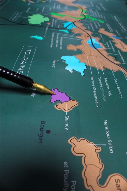 Carte murale à gratter - Les vins de la Loire (70 x 50 cm ) | 1020 Dégustations carte murale roulée (en tube) 1020 Dégustations