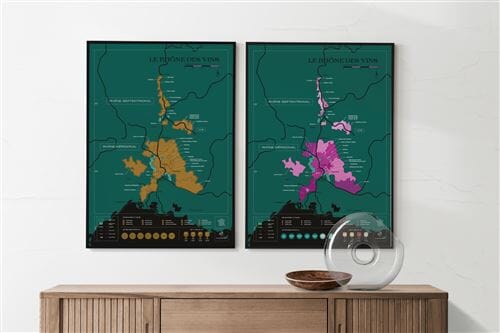 Carte murale à gratter - Les vins de la vallée du Rhône (50 x 70 cm ) | 1020 Dégustations carte murale roulée (en tube) 1020 Dégustations