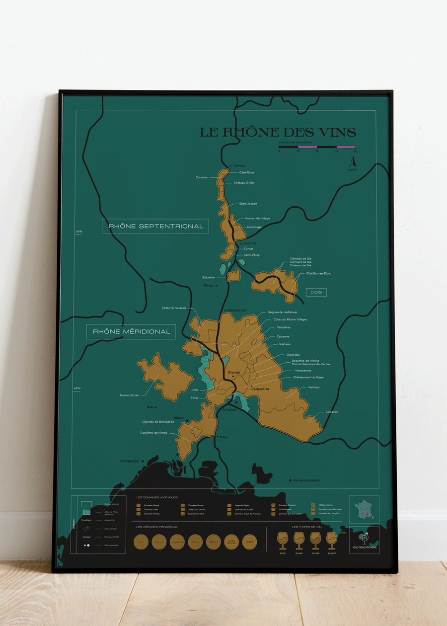 Carte murale à gratter - Les vins de la vallée du Rhône (50 x 70 cm ) | 1020 Dégustations carte murale petit tube 1020 Dégustations 