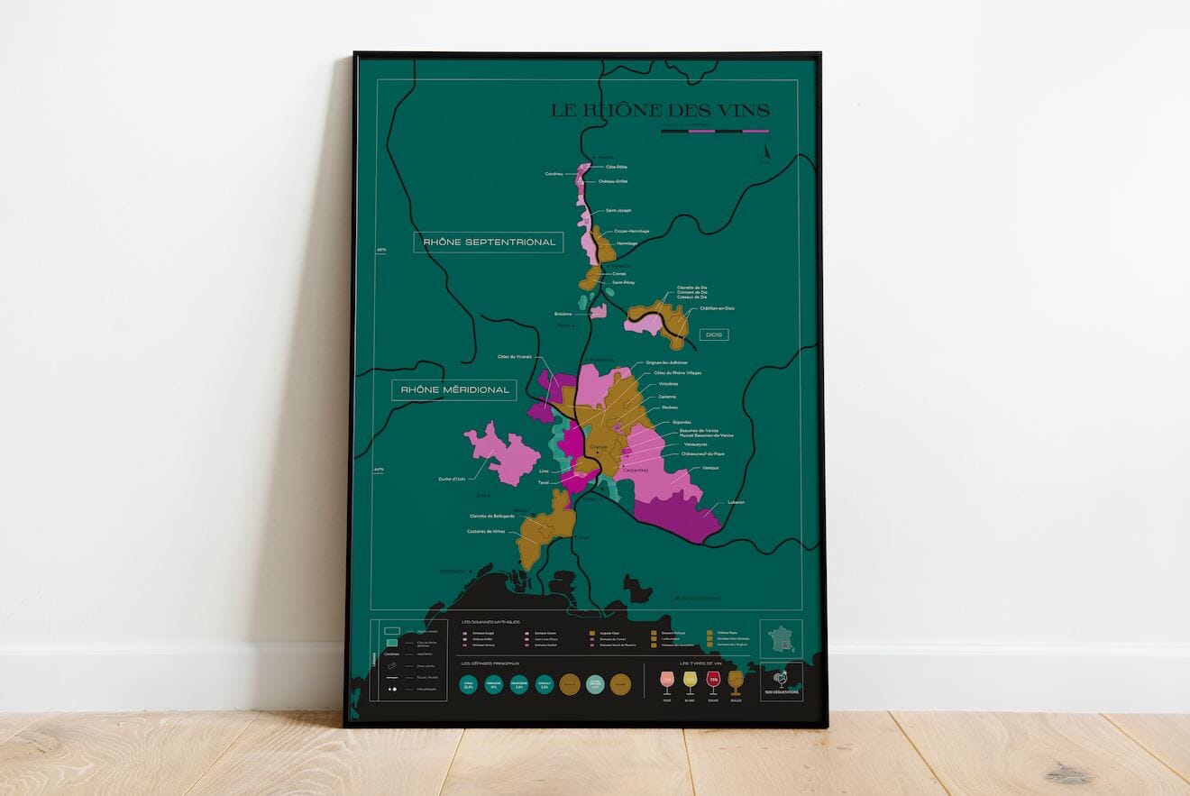 Carte murale à gratter - Les vins de la vallée du Rhône (50 x 70 cm ) | 1020 Dégustations carte murale roulée (en tube) 1020 Dégustations