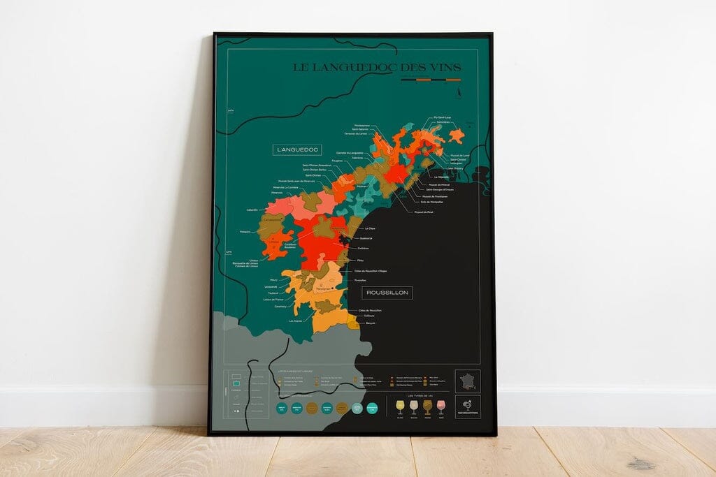 Carte murale à gratter - Les vins du Languedoc (50 x 70 cm ) | 1020 Dégustations carte murale roulée (en tube) 1020 Dégustations