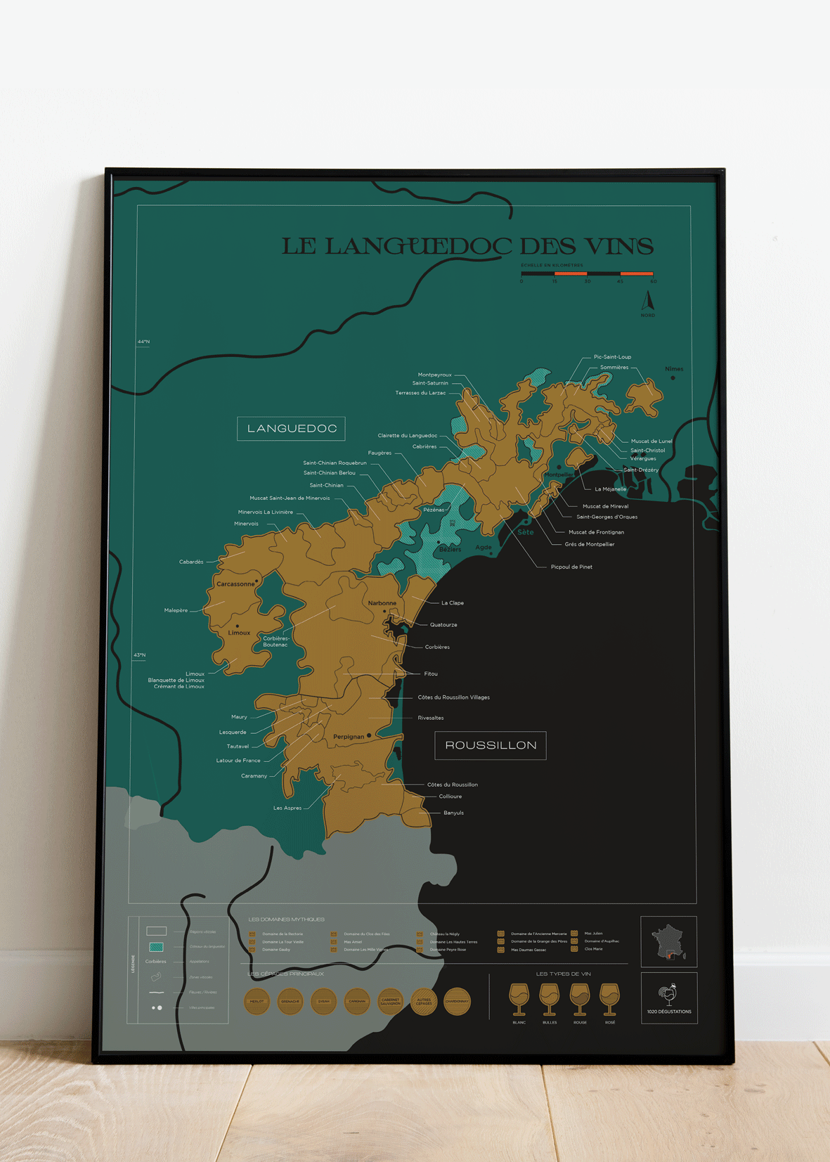 Carte murale à gratter - Les vins du Languedoc (50 x 70 cm ) | 1020 Dégustations carte murale roulée (en tube) 1020 Dégustations
