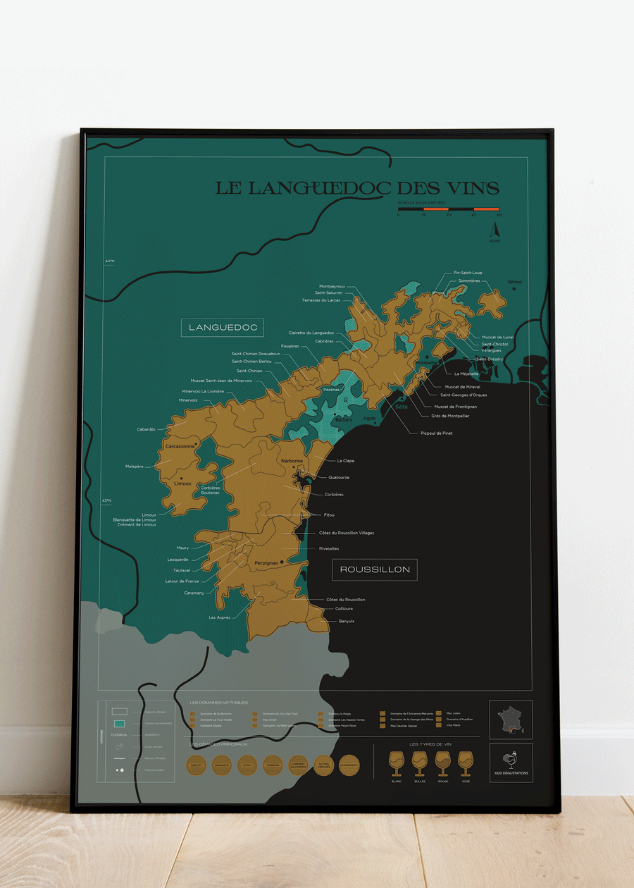Carte murale à gratter - Les vins du Languedoc (50 x 70 cm ) | 1020 Dégustations carte murale petit tube 1020 Dégustations 