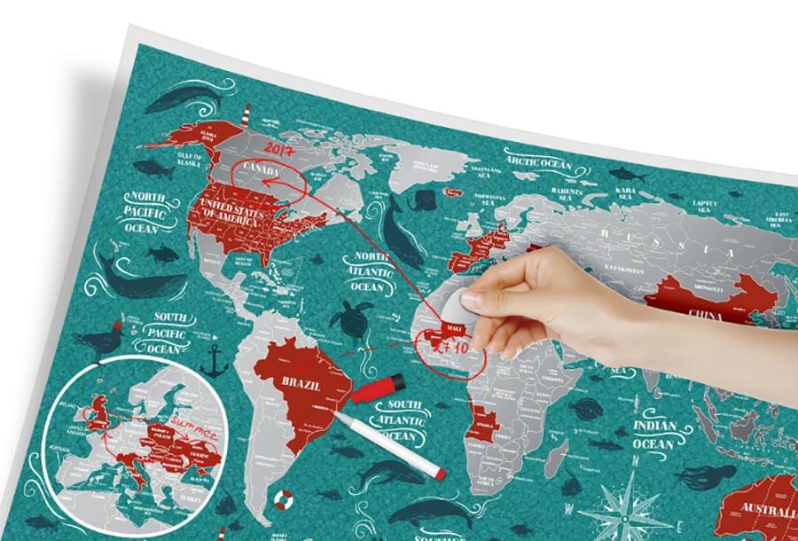 Carte murale à gratter petit format (en anglais) - Travel Map, édition Marine World - 60 x 40 cm | 1DEA.me carte murale roulée (en tube) 1DEA.ME