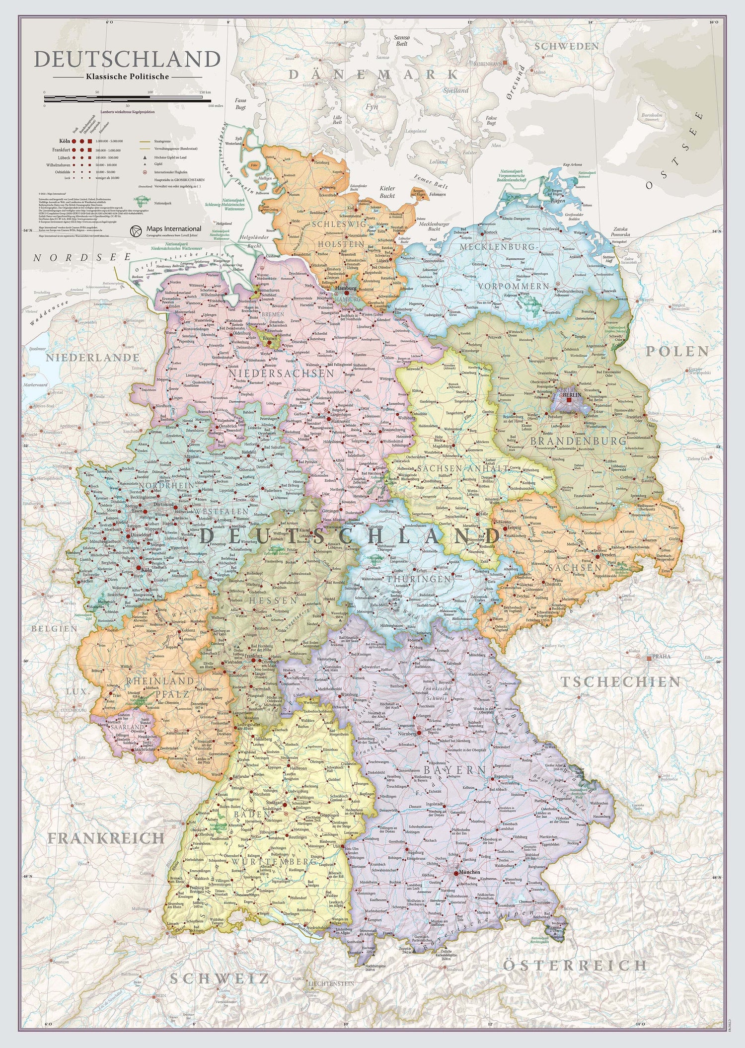 Carte murale - Allemagne (en allemand), style classique - 42 x 60 cm | Maps International carte murale roulée (en tube) Maps International