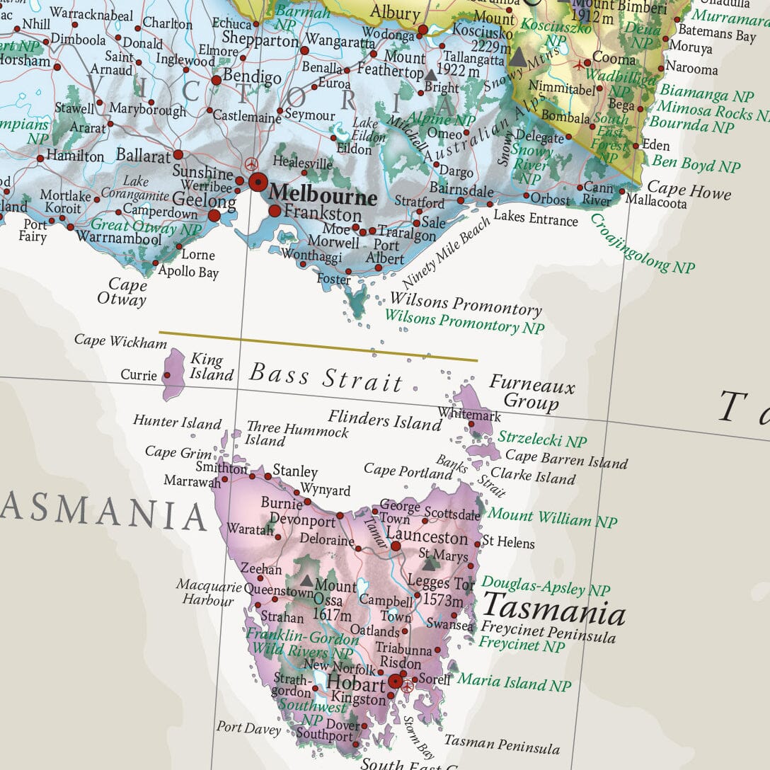 Carte murale - Australie (en anglais), style classique - 60 x 42 cm | Maps International carte murale roulée (en tube) Maps International