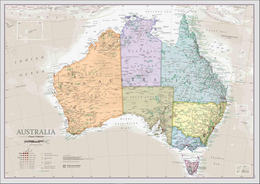 Carte murale - Australie (en anglais), style classique - 60 x 42 cm | Maps International carte murale petit tube Maps International 