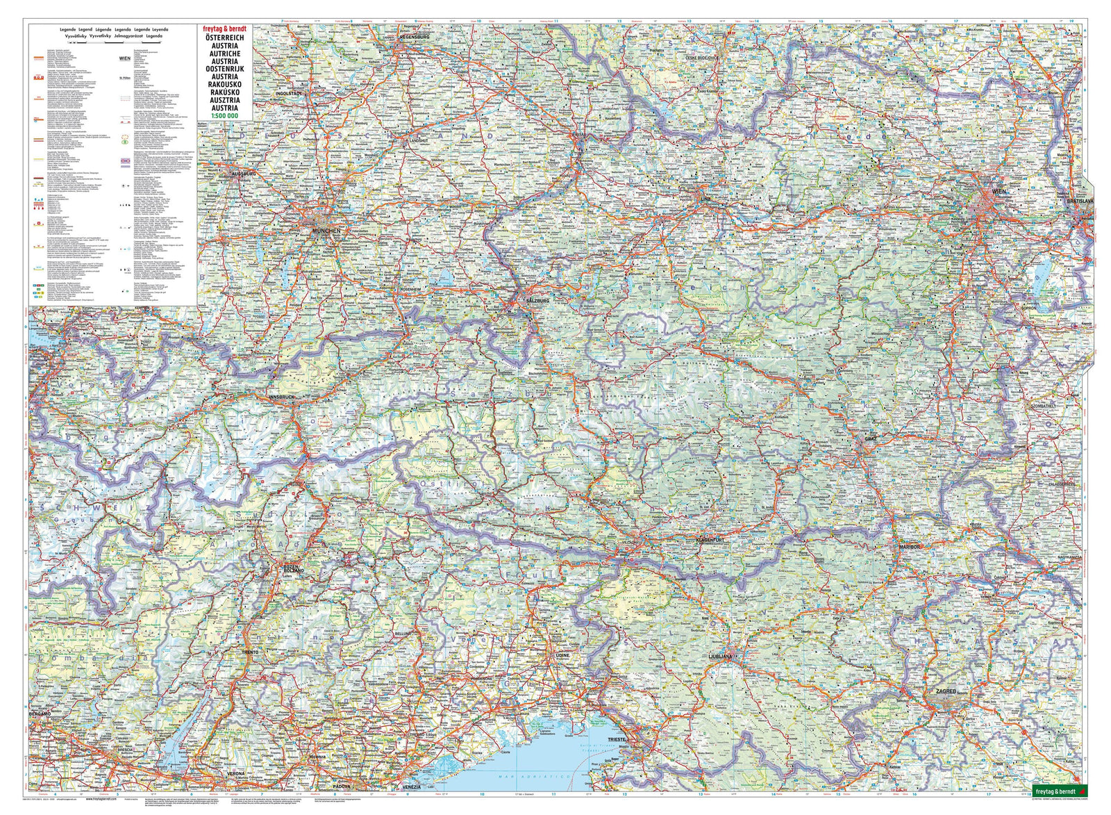 Carte murale - Autriche - 120 x 88 cm | Freytag & Berndt carte murale roulée (en tube) Freytag & Berndt
