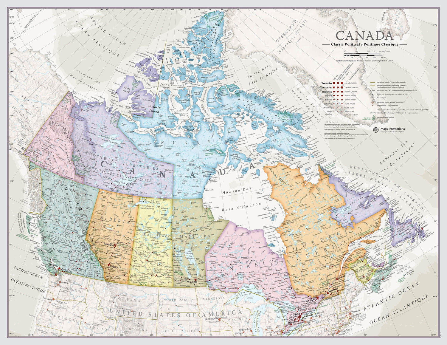 Carte murale - Canada (en anglais), style classique - 60 x 42 cm | Maps International carte murale roulée (en tube) Maps International