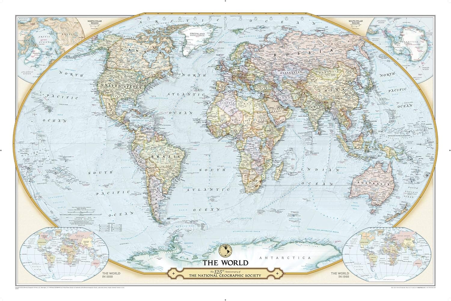 Carte murale - Carte du monde du 125e anniversaire | National Geographic POD carte murale roulée (en tube) National Geographic 