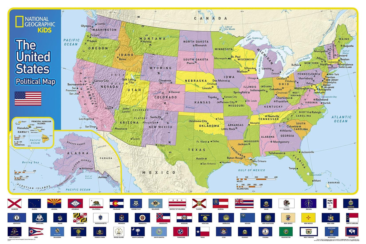 Carte murale des États-Unis pour les enfants, laminée | National Geographic carte murale roulée (en tube) National Geographic