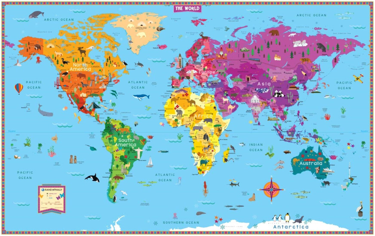 Carte murale du monde illustrée pour enfants, roulée (en anglais) | Rand McNally carte murale roulée (en tube) Rand McNally Default Title