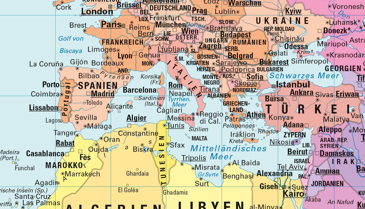 Carte murale (en allemand) - Le Monde politique, Projection de Gall-Peters (82 x 52 cm) | Huber carte murale roulée (en tube) Huber