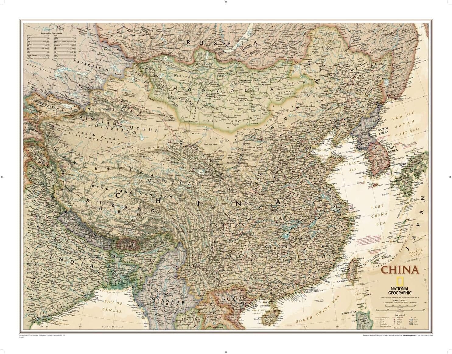 Carte murale (en anglais) - Chine, style antique - 76 x 59 cm | National Geographic carte murale roulée (en tube) National Geographic 