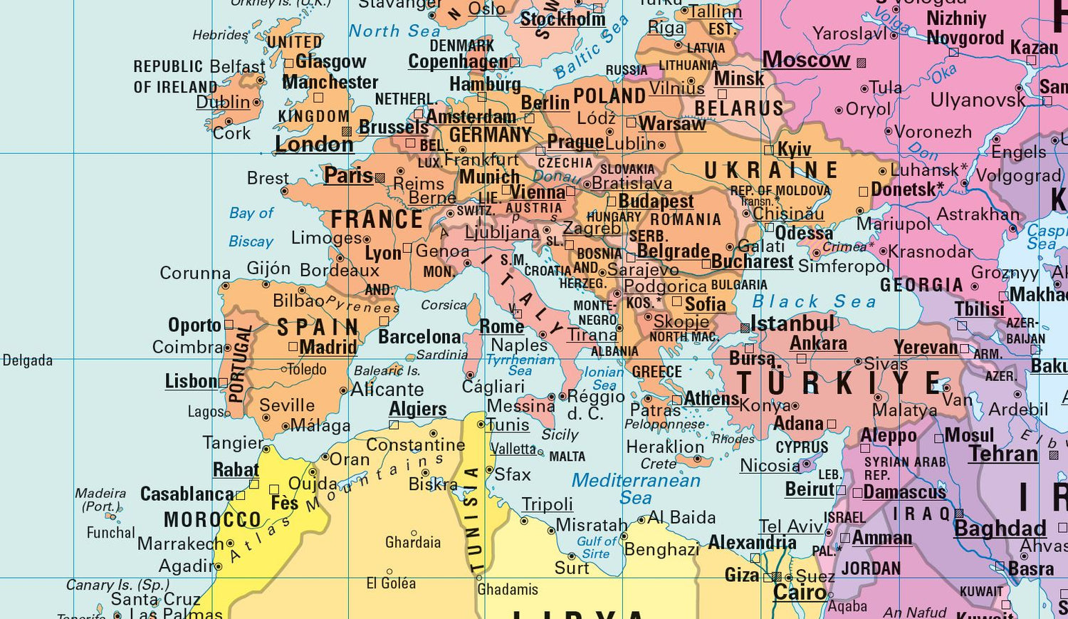 Carte murale (en anglais) - Le Monde politique, Projection de Gall-Peters (82 x 52 cm) | Huber carte murale roulée (en tube) Huber